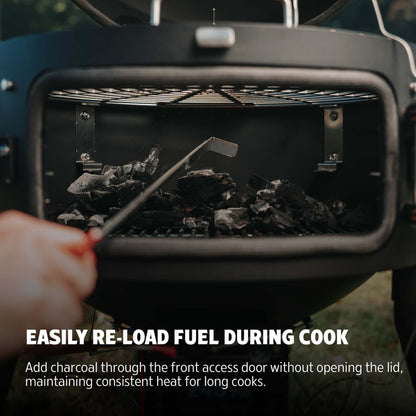 Re-load charcoal in BBQ grill using front-access door.