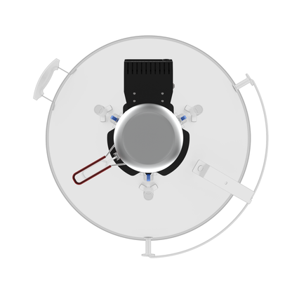 Ceiling light fixture with white glass cover on a white background