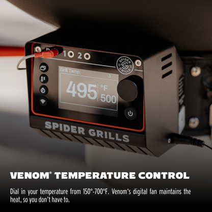 Spider Grills Venom temperature control unit with digital display on a dark background