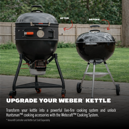 Before and after comparison of a Weber kettle grill with additional features.