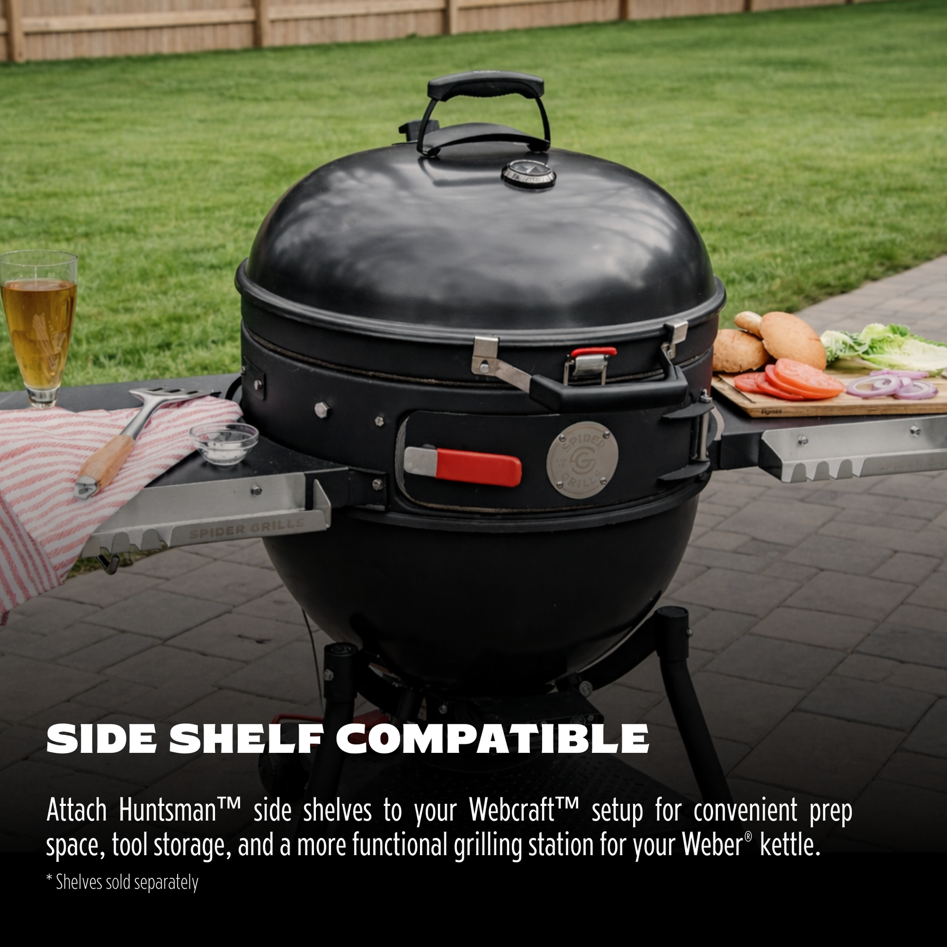 Weber Kettle with Webcraft installed and side shelves attached.